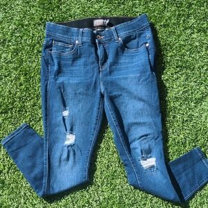 Torrid Dark Blue Distressed Bombshell Skinny Premium Stretch Jeans